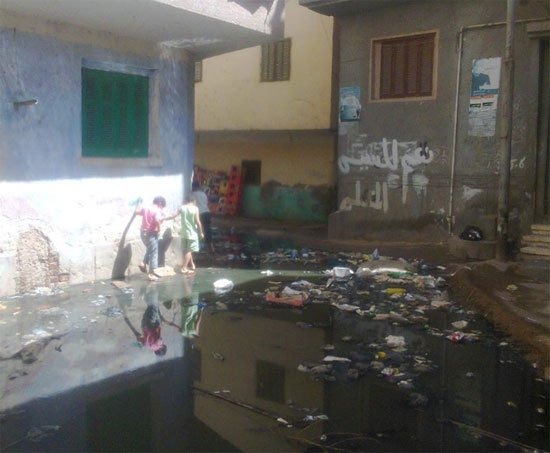  شوارع قرية العدلية  ببلبيس تغرق في مياه الصرف الصحي